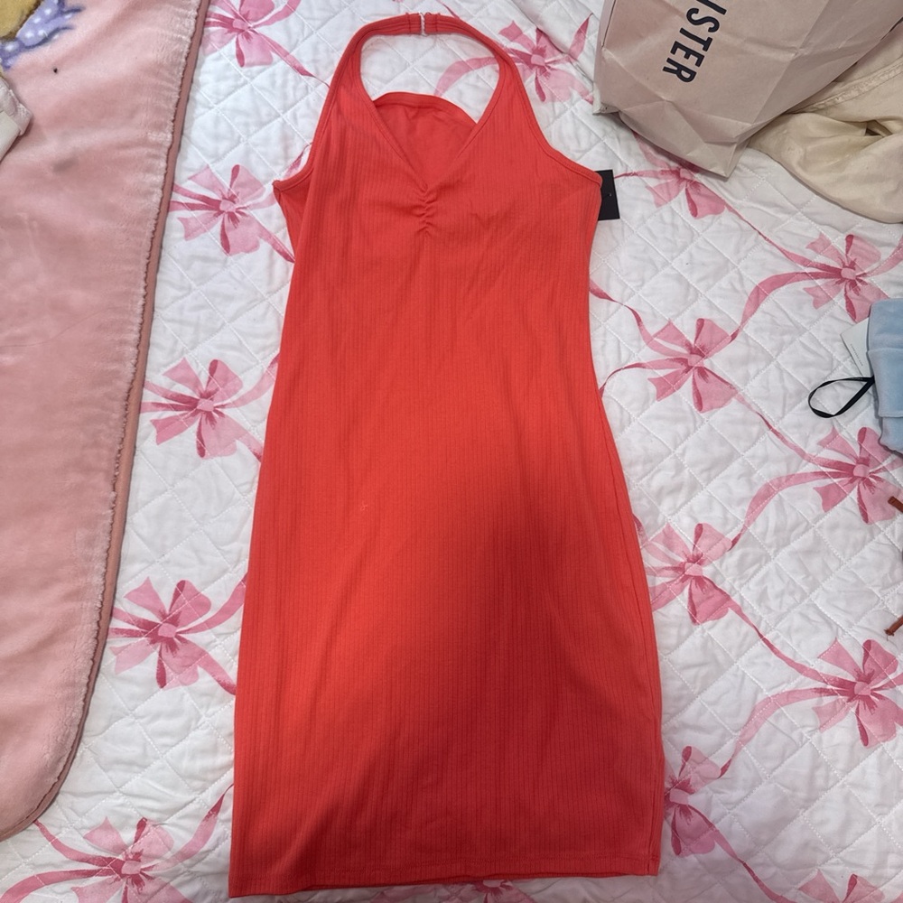 Art Class Vibrant Coral Midi Dress